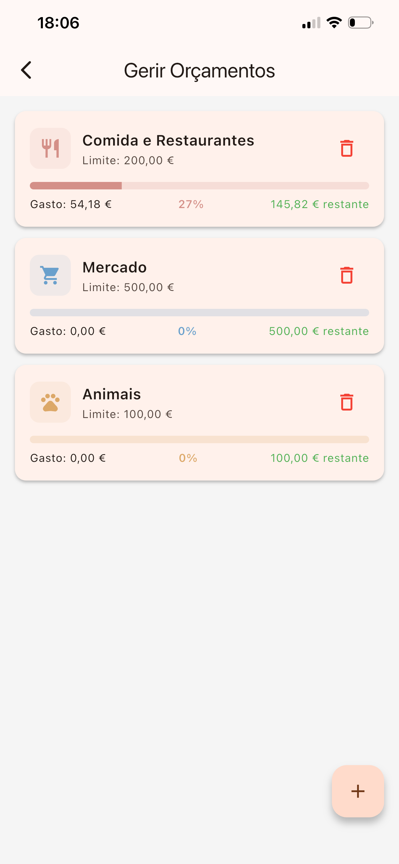 Budget tracking screen